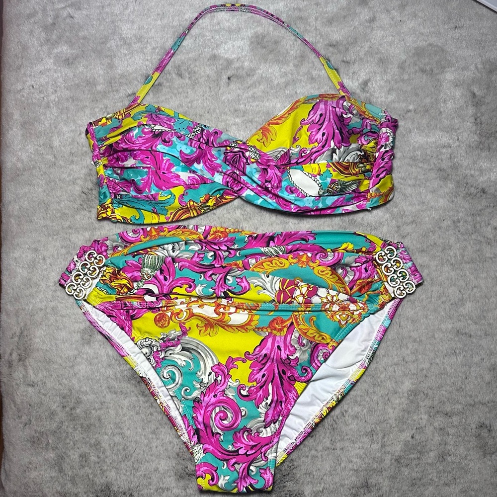 Three Piece Tara Grinna Bathing Suit Adjustable Tie Back, Beachwear, Resort Wear